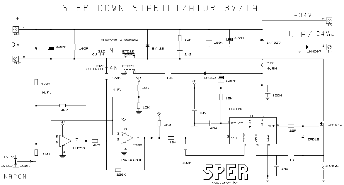 Regulator of voltage 24Vac / 3VDC-1A - STEP3V - scheme